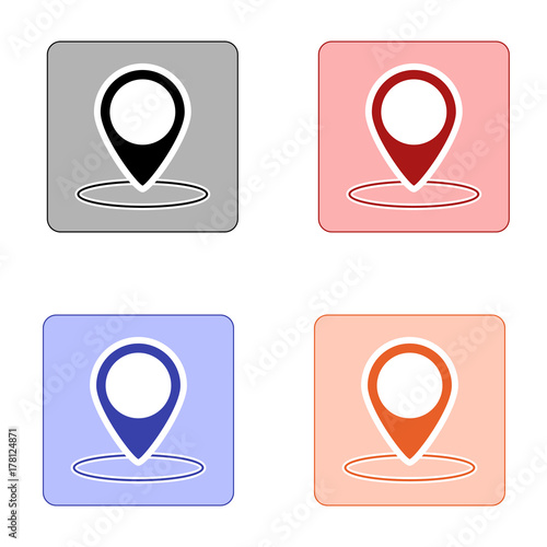 editable square icon of gps location in colors black red blue and orange isolated for applications and web pages