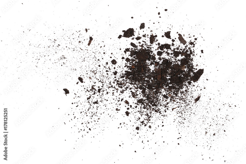 Obraz premium Dirt, soil pile isolated on white background, top view