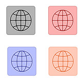 editable square icon of world globe in colors black red blue and orange isolated for applications and web pages