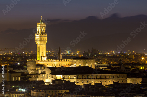 Palazzo Vecchio in Florence at night, Italy