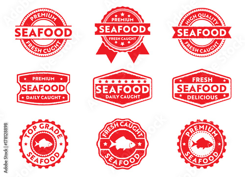 seafood fish logo stamp and label