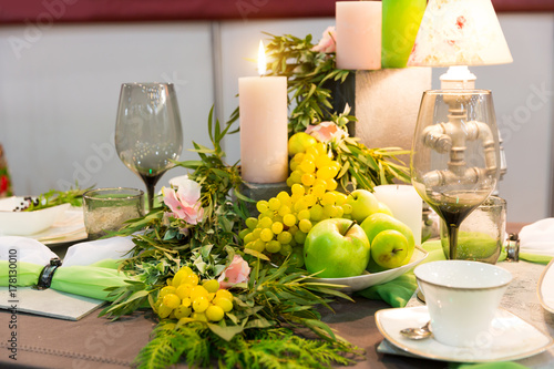 Romantic dinner, table with decoration, nobody