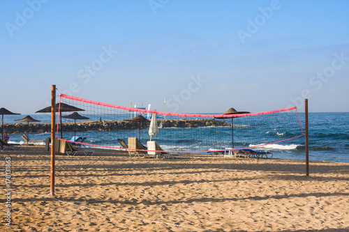 Net volleyball on beach. Paphos, Cyprus