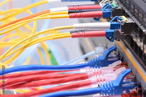 Fiber optic and network patch cord cables in data center