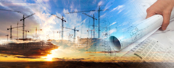 architectural and home construction project. Architect and blueprint concept. Engineering and architecture design background