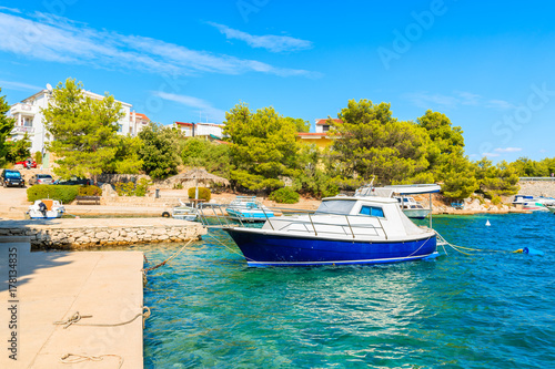 Boat in beautiful sea bay between Sibenik and Primosten towns, Dalmatia, Croatia © pkazmierczak
