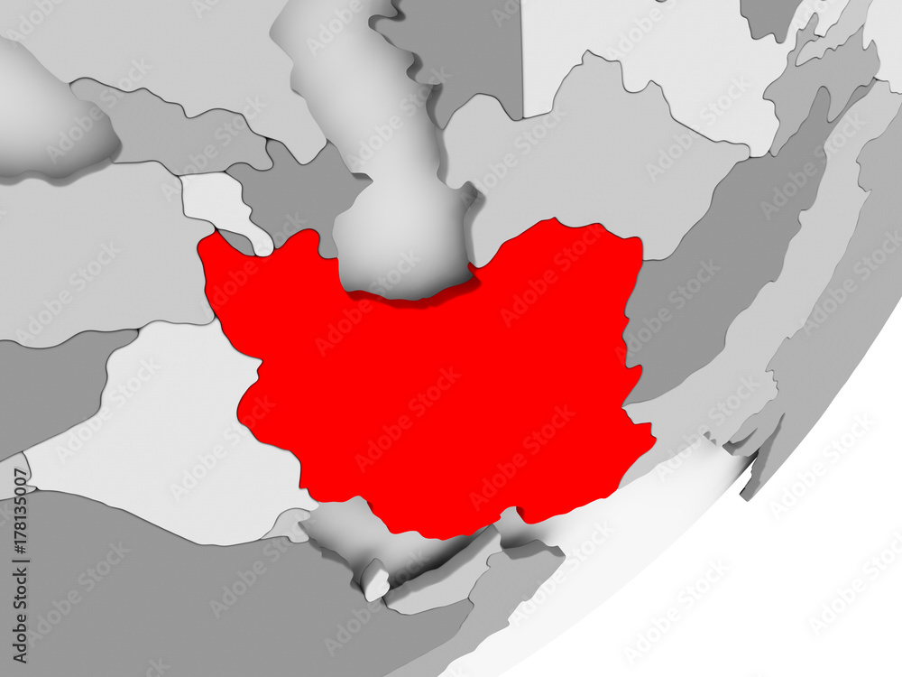 Iran in red on grey map