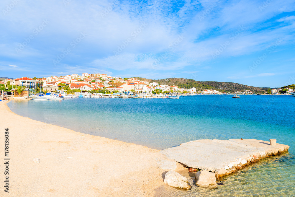View of beautiful beach in Rogoznica town, Dalmatia, Croatia