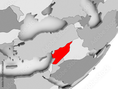 Syria in red on grey map