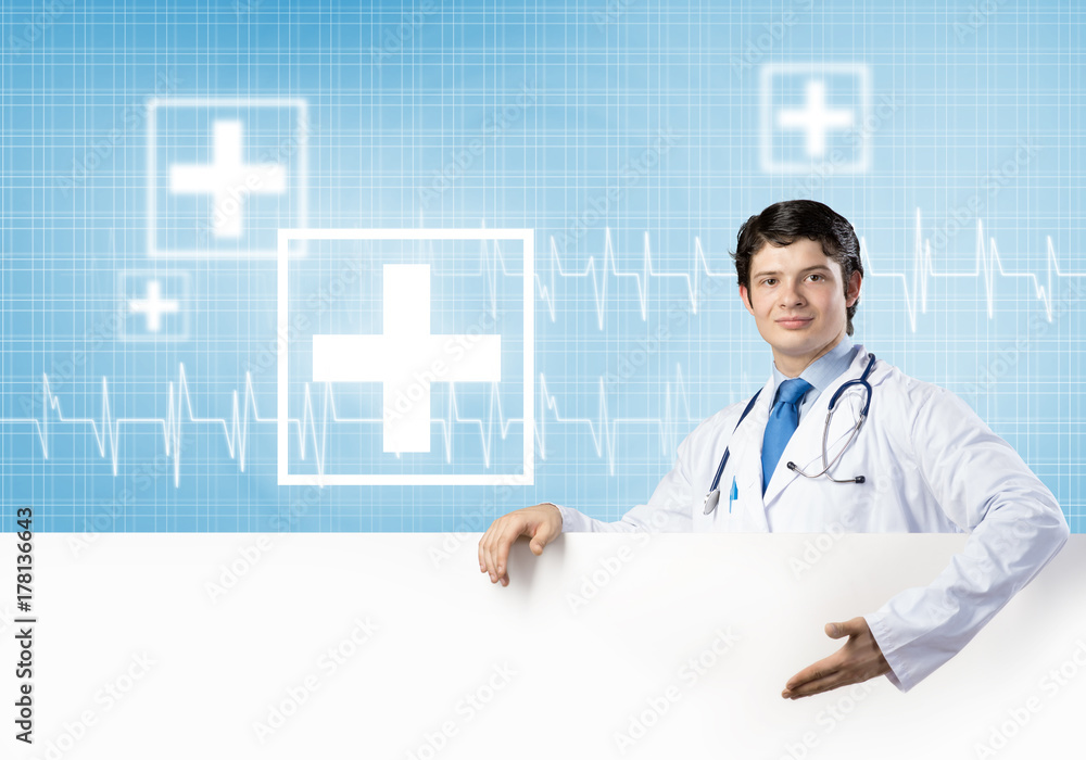 Doctor with banner Doctor with banner