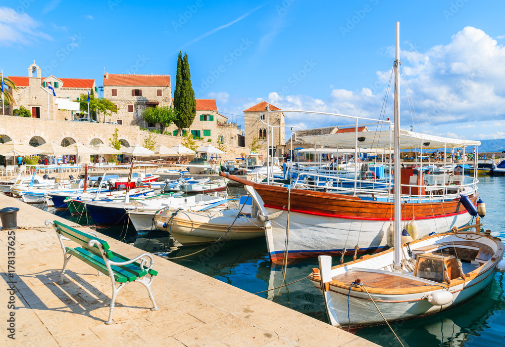 Colorful fishing boats in Bol port, Brac island, Croatia