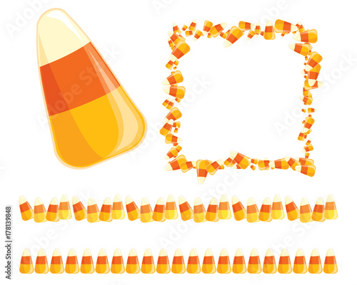 Festive vector candy corn borders and frames for Halloween designs