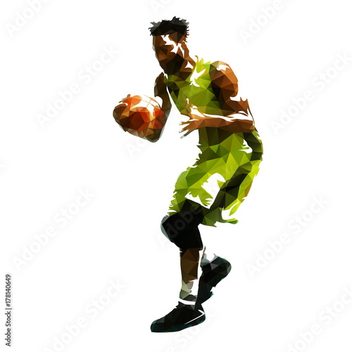 Basketball player with ball, abstract geometric vector illustration