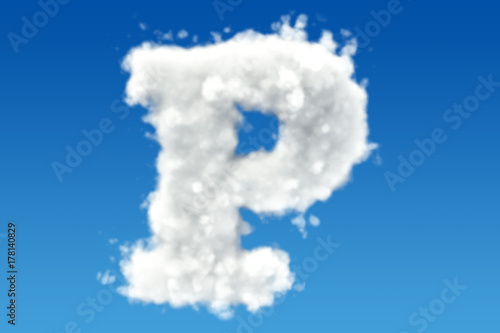 Letter P, alphabet from clouds in the sky. 3D rendering