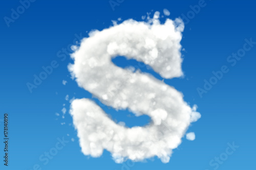 Letter S, alphabet from clouds in the sky. 3D rendering