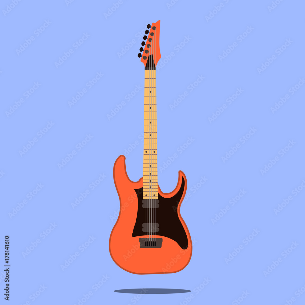 Electric guitar icon isolated on blue background . Rock music instrument. Flat design Vector Illustration EPS
