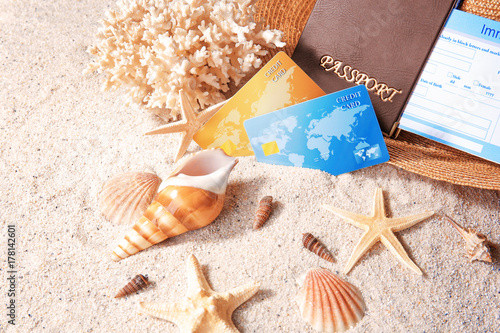 Credit cards and shells on ...