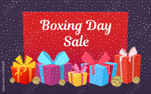 Happy Boxing day sale design with gift boxes. Vector illustration.