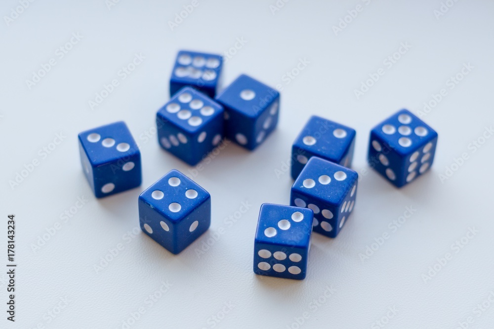 Group of 9 dice on white background Group of 9 dice on white background