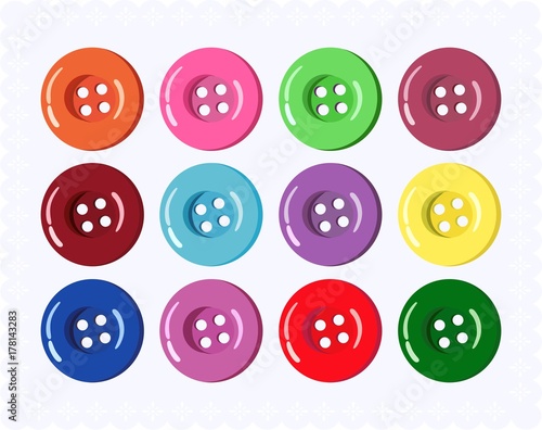 Set of colorful clothes buttons. Vector illustration.