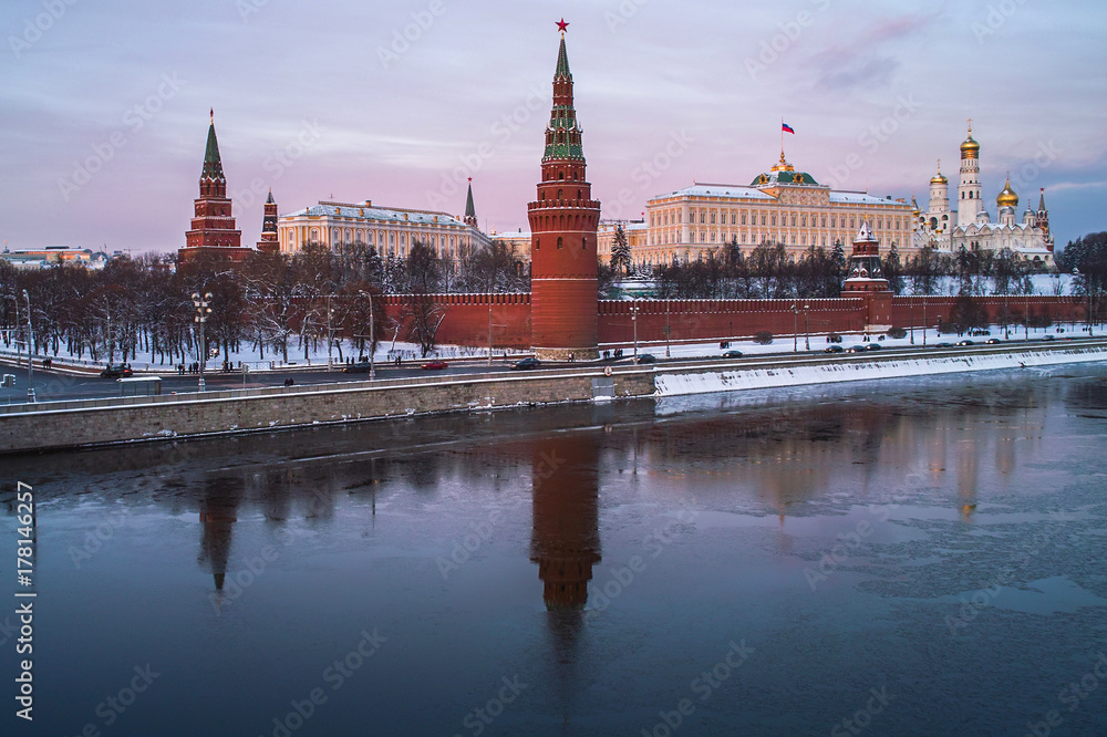 Moscow kremlin view from Moskva river at winter, Russia