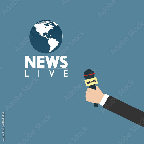 News Anchor on TV Breaking News background.