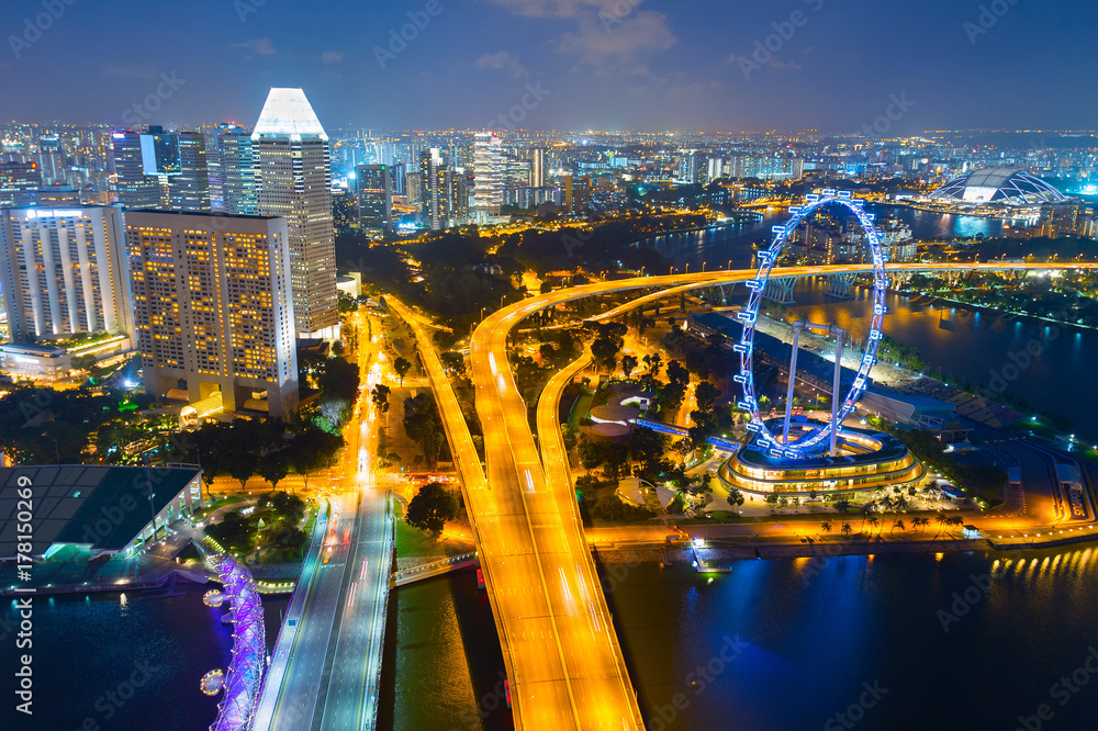 Fototapeta premium Singapore Ferries Wheel, aerial view