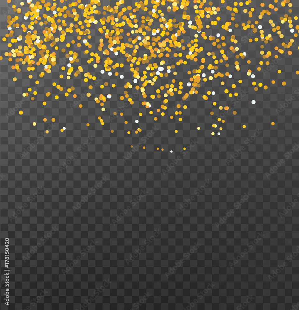 Vector gold glitter sparkle particles background effect on transparent background.