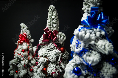 Decorated snow christmas trees