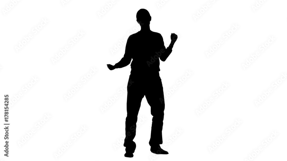 Guy dances energetic movements. Silhouette. White background Guy dances energetic movements. Silhouette. White background