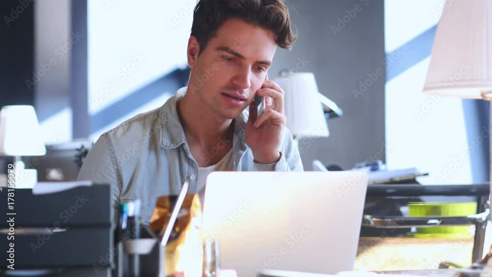 Man Talking on Phone, Communicating on Smartphone Man Talking on Phone, Communicating on Smartphone