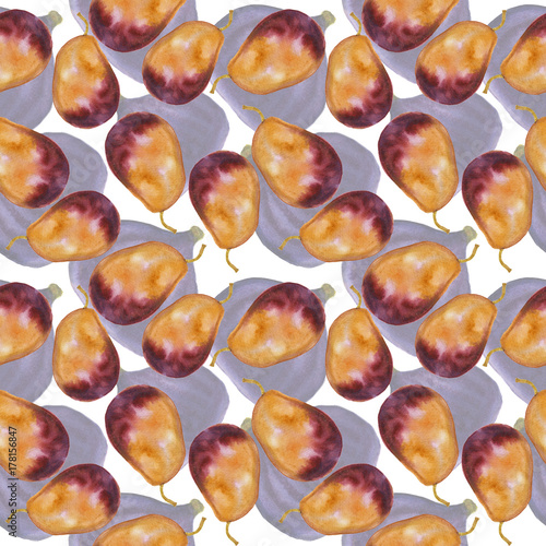 Watercolor fig and plum seamless pattern