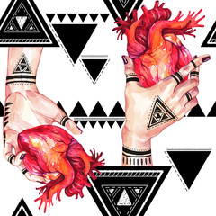 Keuken achterwand Gotisch patronen Henna handen met anatomische harten  © AnasteZia