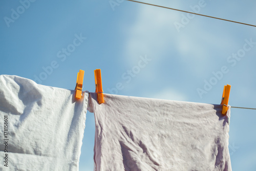 Drying laundry on the clothesline photo