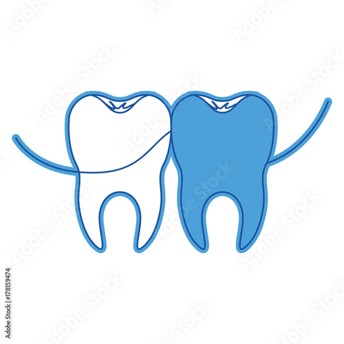 teeth with dental floss between them in blue silhouette