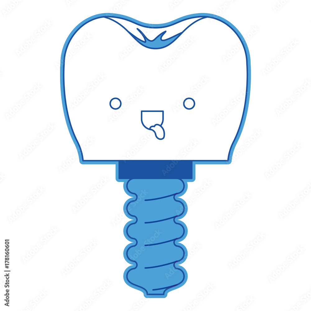kawaii tooth implant with screw in blue silhouette kawaii tooth implant with screw in blue silhouette