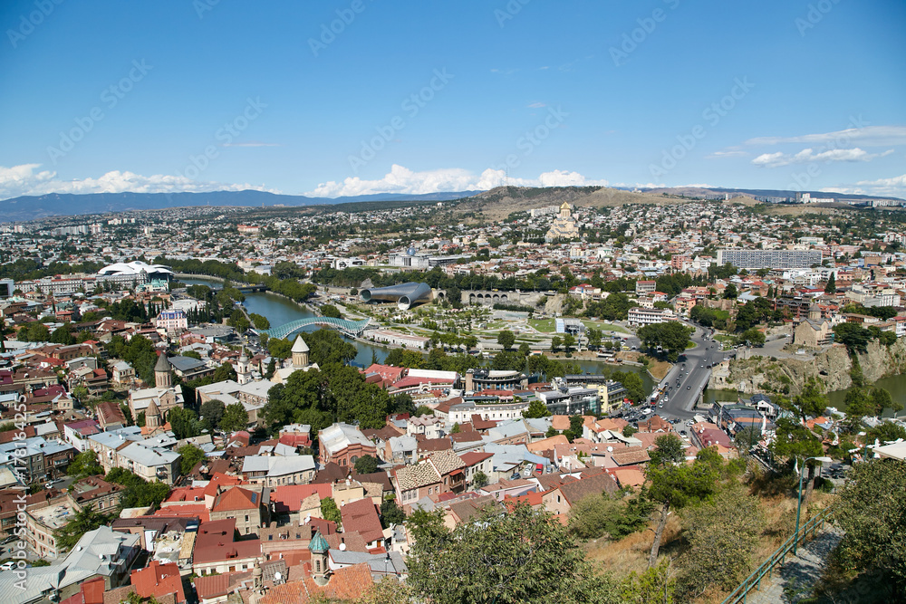 panoramic view on buildings of Tbilisi city from above