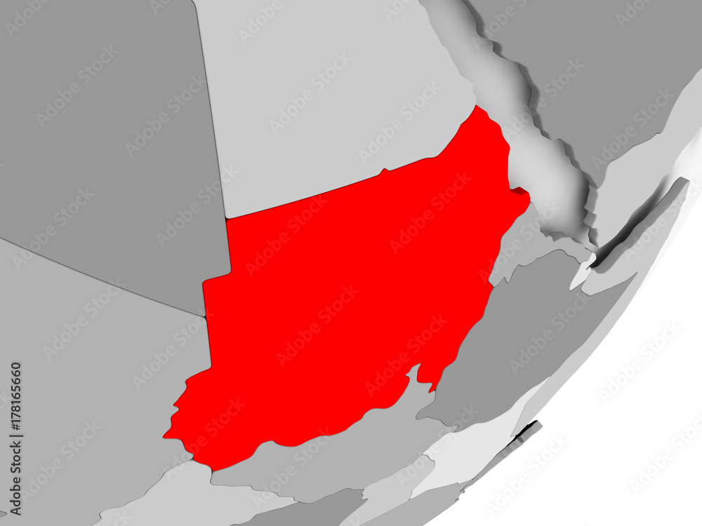 Fototapeta premium Sudan in red on grey map