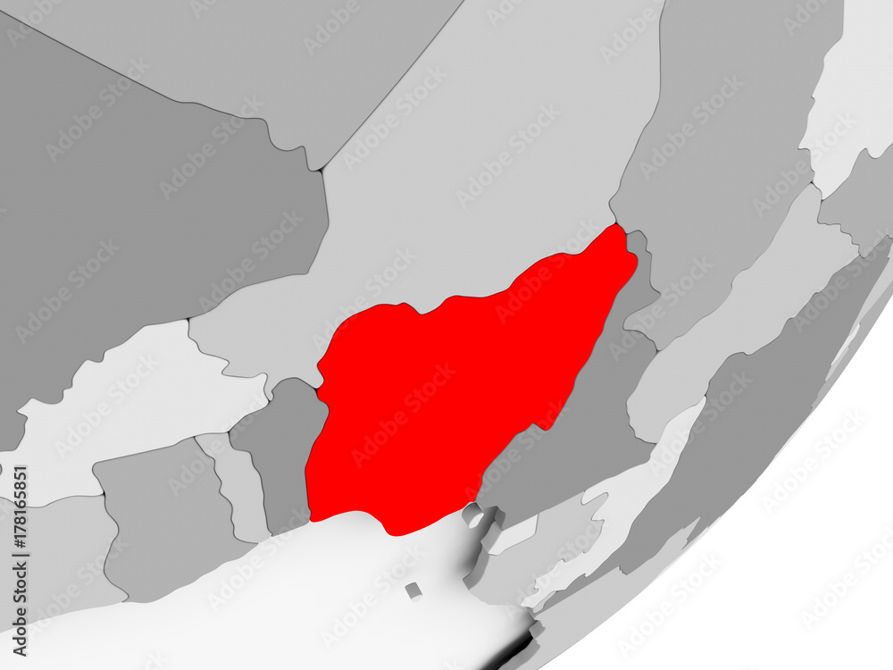 Fototapeta premium Nigeria in red on grey map