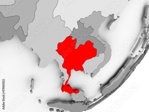 Thailand in red on grey map