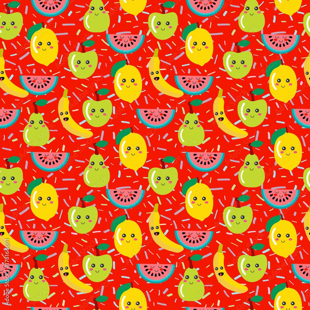 seamless pattern of colorful cute fruit kawaii background. seamless pattern of colorful cute fruit kawaii background.