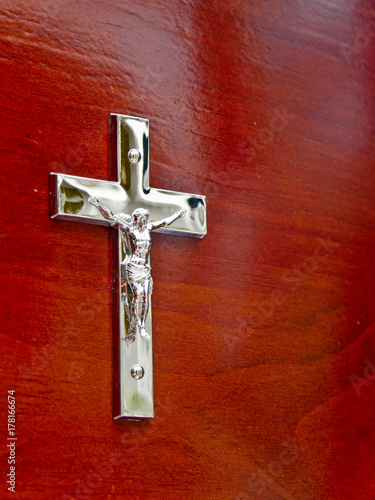 closeup shot of a colorful casket in a hearse or chapel before funeral or burial at cemetery