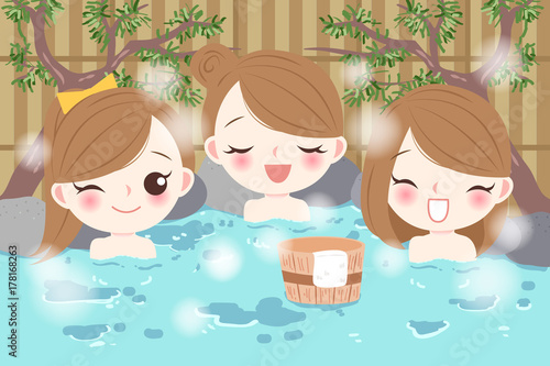 girls with hot spring