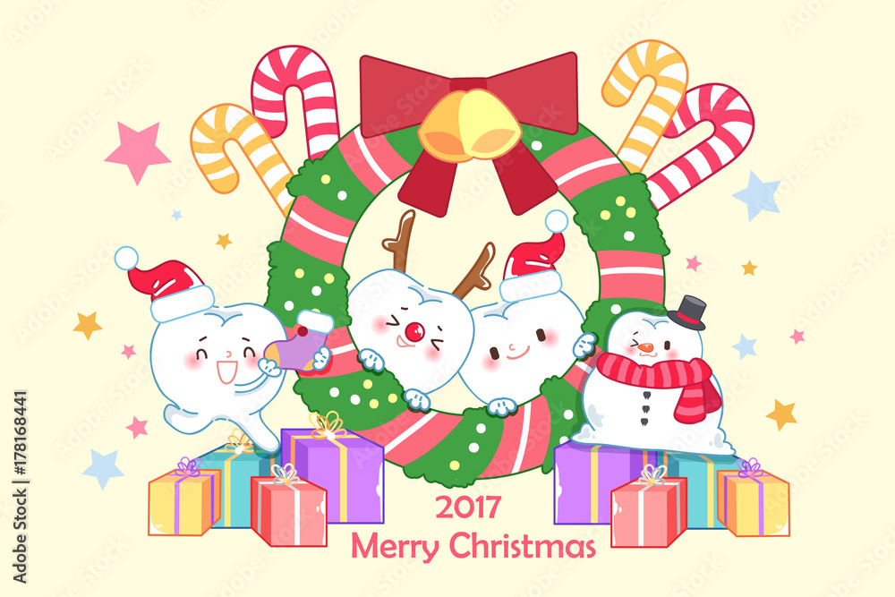 Naklejka premium tooth with christmas