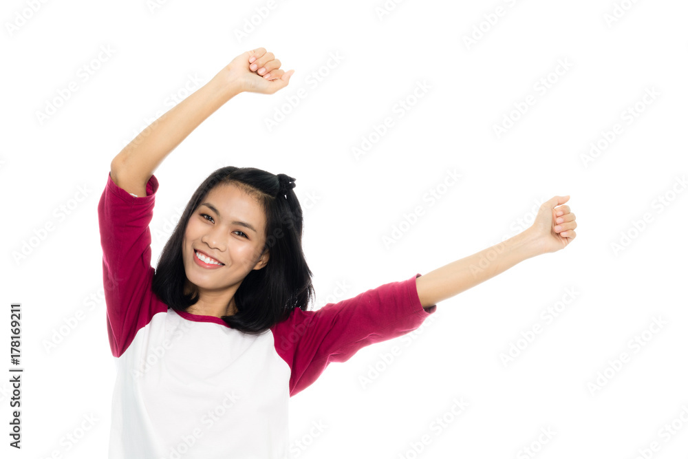 Beautiful asian woman is dancing, portrait studio on white background Beautiful asian woman is dancing, portrait studio on white background