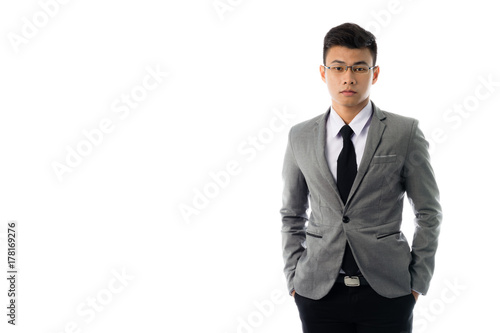 Portrait of a business man with glasses. Isolated on white background
