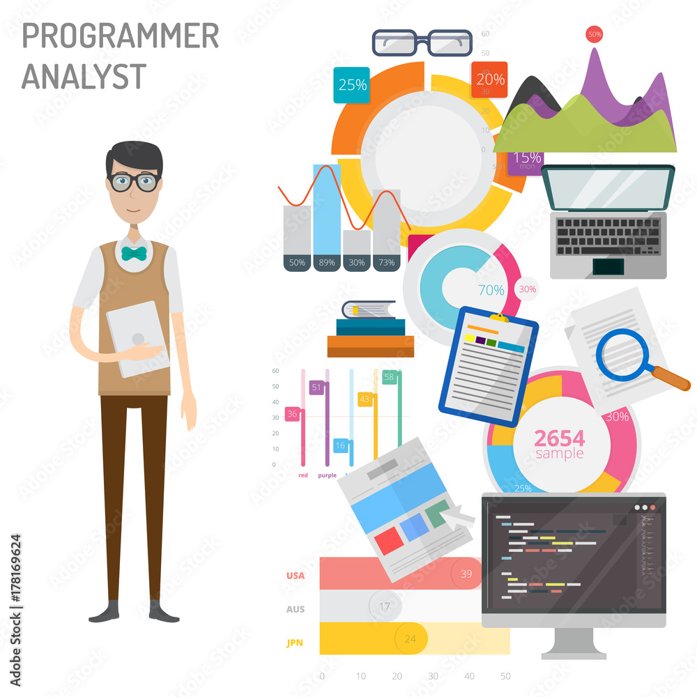Programmer Analyst with Diagram Stock-Vektorgrafik | Adobe Stock