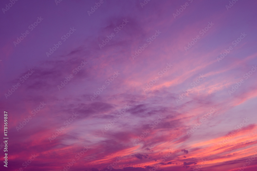 Amazing sunset sky with clouds. Bright colours sunset sky background