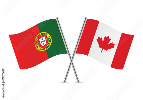 Portugal and Canada flags.Vector illustration.