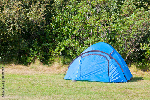 Outdoor Blue Tourist Tent at a Field